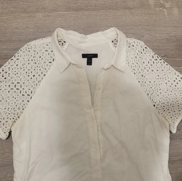 J. Crew Size 10 White Eyelet Short Sleeve Cotton Shirt Dress Women's - Picture 3 of 5